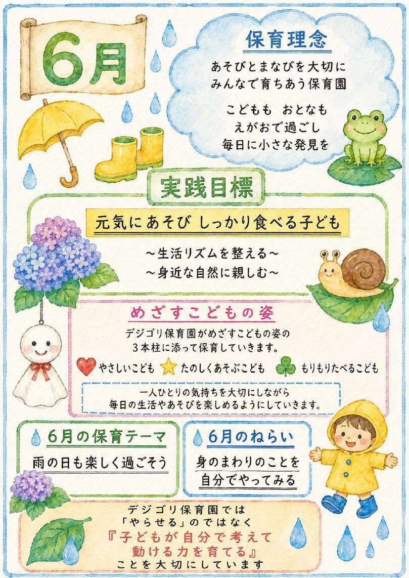 水彩画風に生成された6月の保育園だより